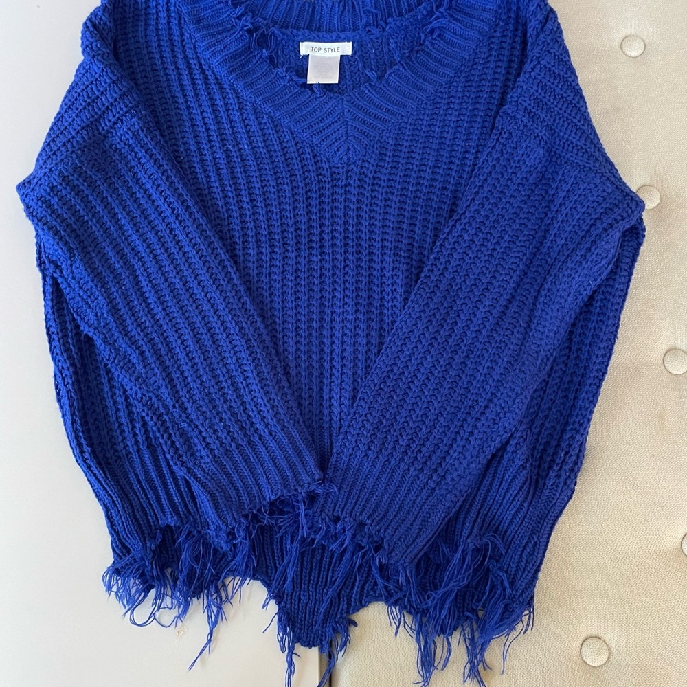Women's Blue Fringed Sweater